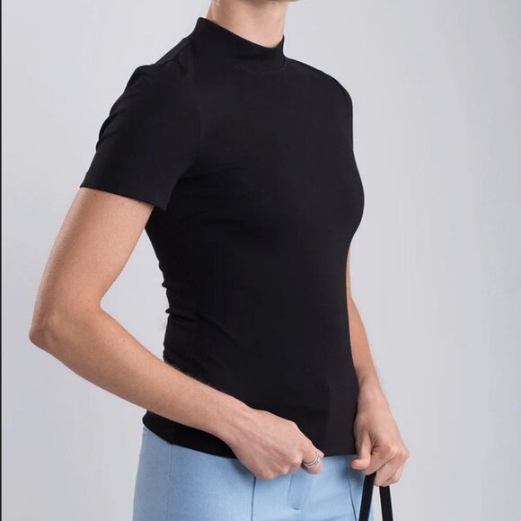 ALEXIS Sz M Women's Black Bissette Short Sleeve Mock Neck Top - Picture 2 of 13